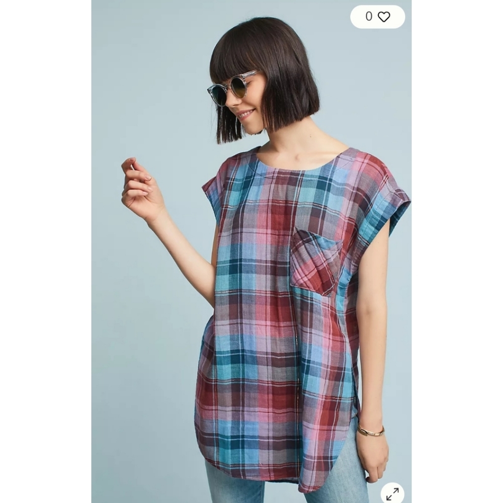 Akemi + Kin Cap Sleeve Plaid Tunic Anthropologie